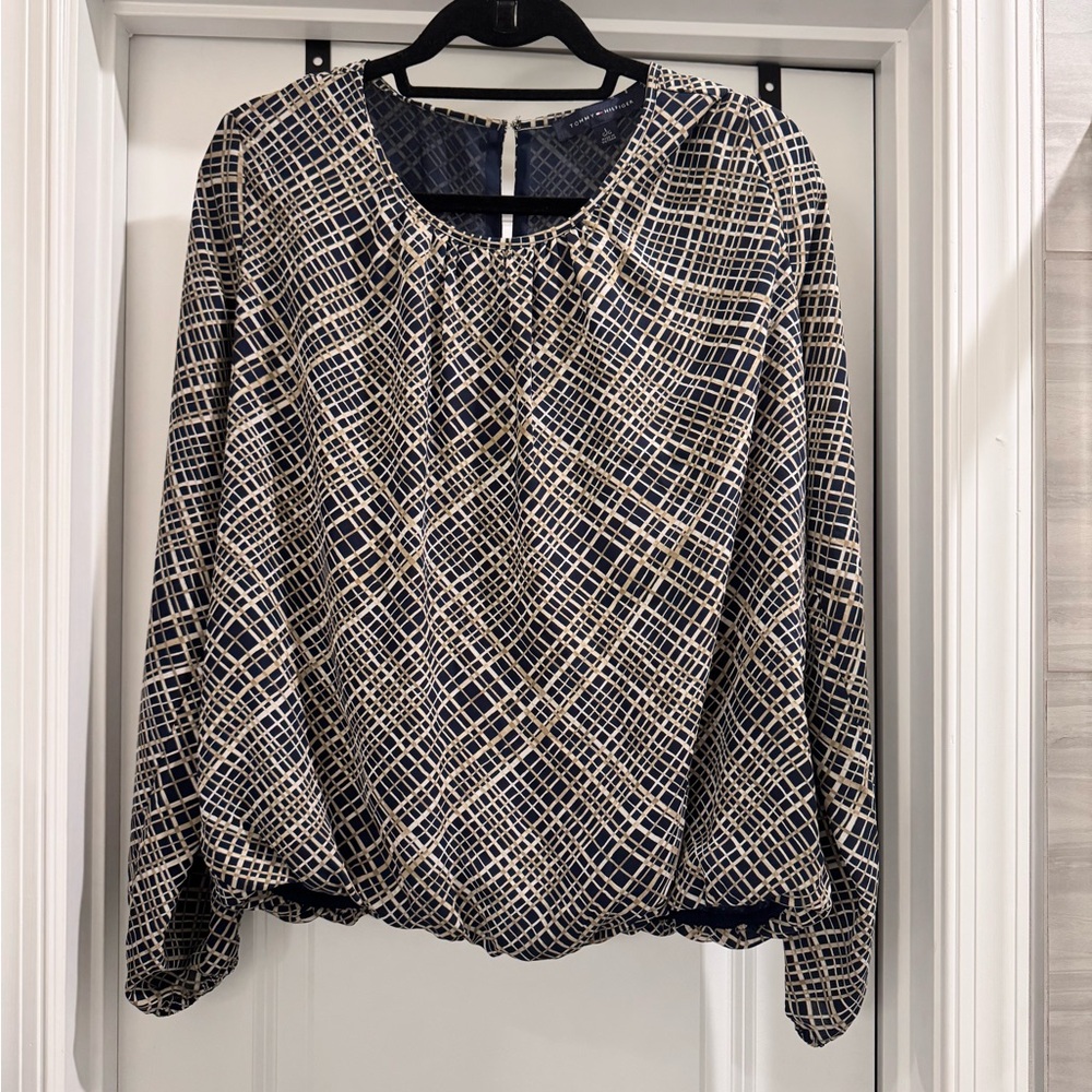 Navy and Cream Women's Top